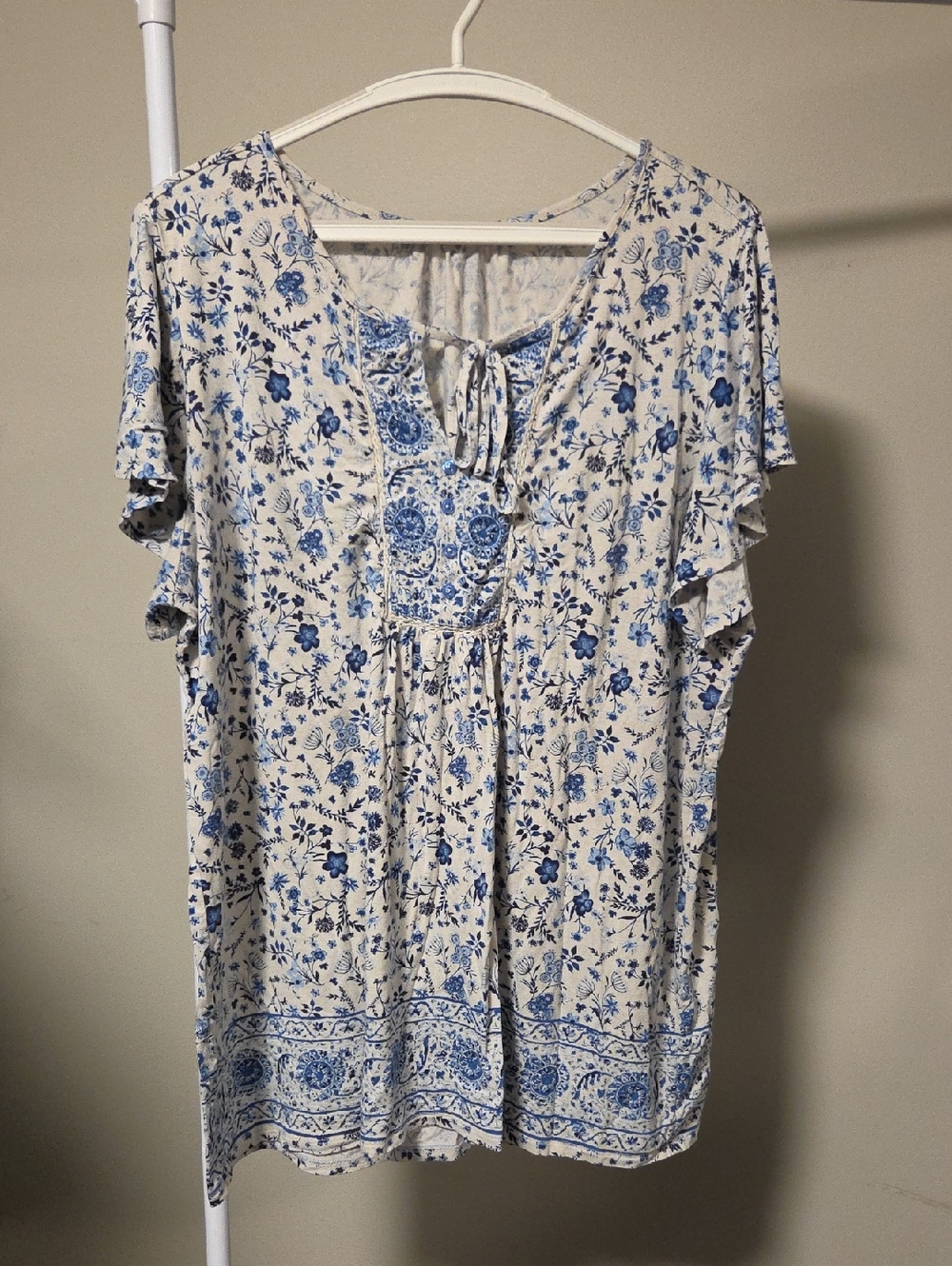 BloomChic Blue Floral Tunic Top 2X | Flowy Stretch Vacation Summer